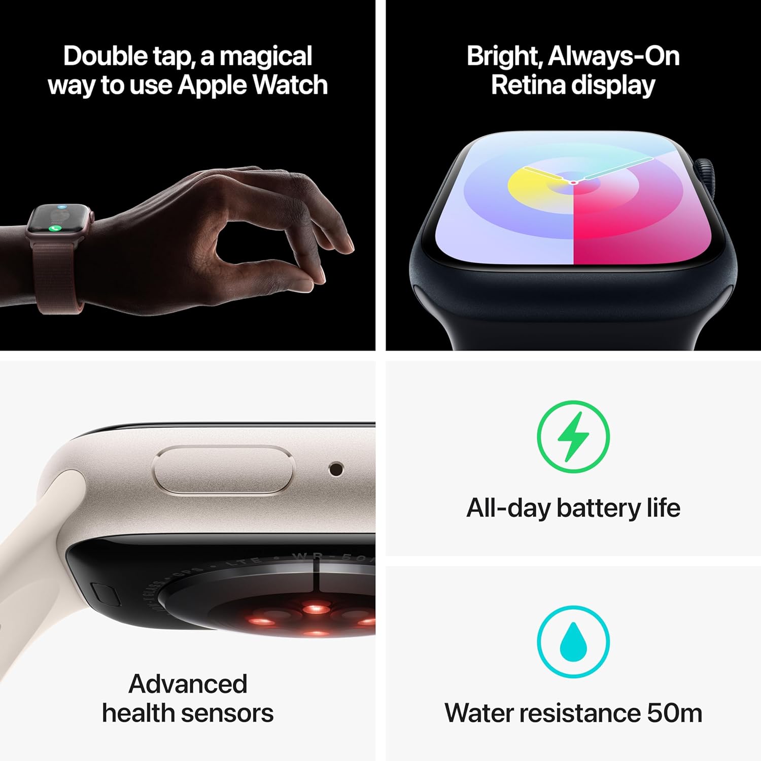 Apple Watch Series 9 - Innovative safety features like Fall Detection and Emergency SOS for peace of mind. 0195949028557