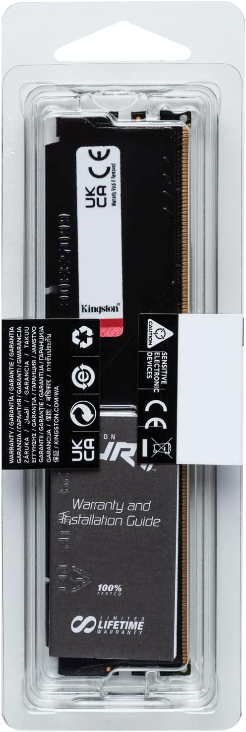 Kingston 16GB DDR5 DIMM Fury Beast Black RAM - Stable overclocking, increased efficiency, Intel XMP 3.0-Ready, 4800MHz plug and play, low-profile design. 0740617324389