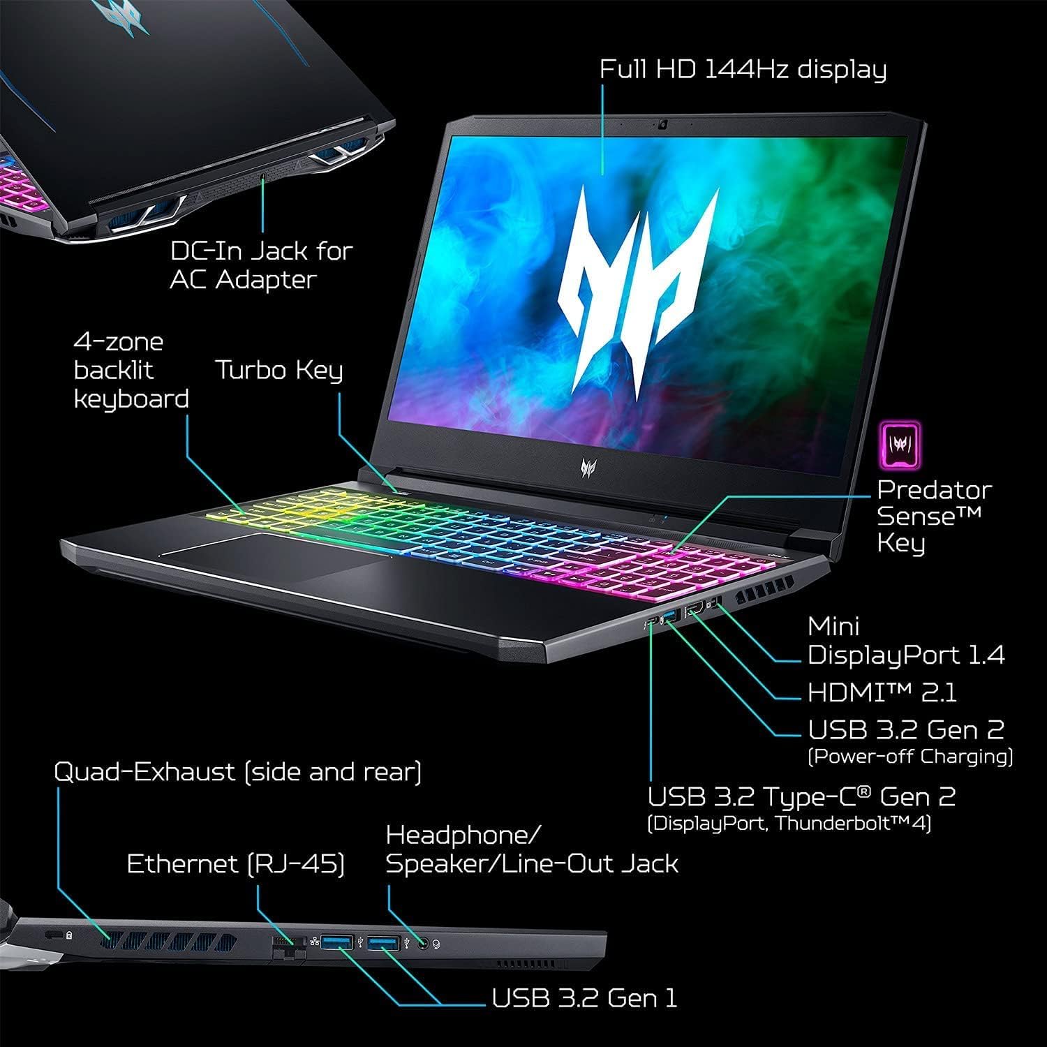 Acer Gaming Laptop - 11th Gen Intel Core i7-11800H, 64GB RAM, 4TB SSD, NVIDIA GeForce RTX 3060 0195133118620