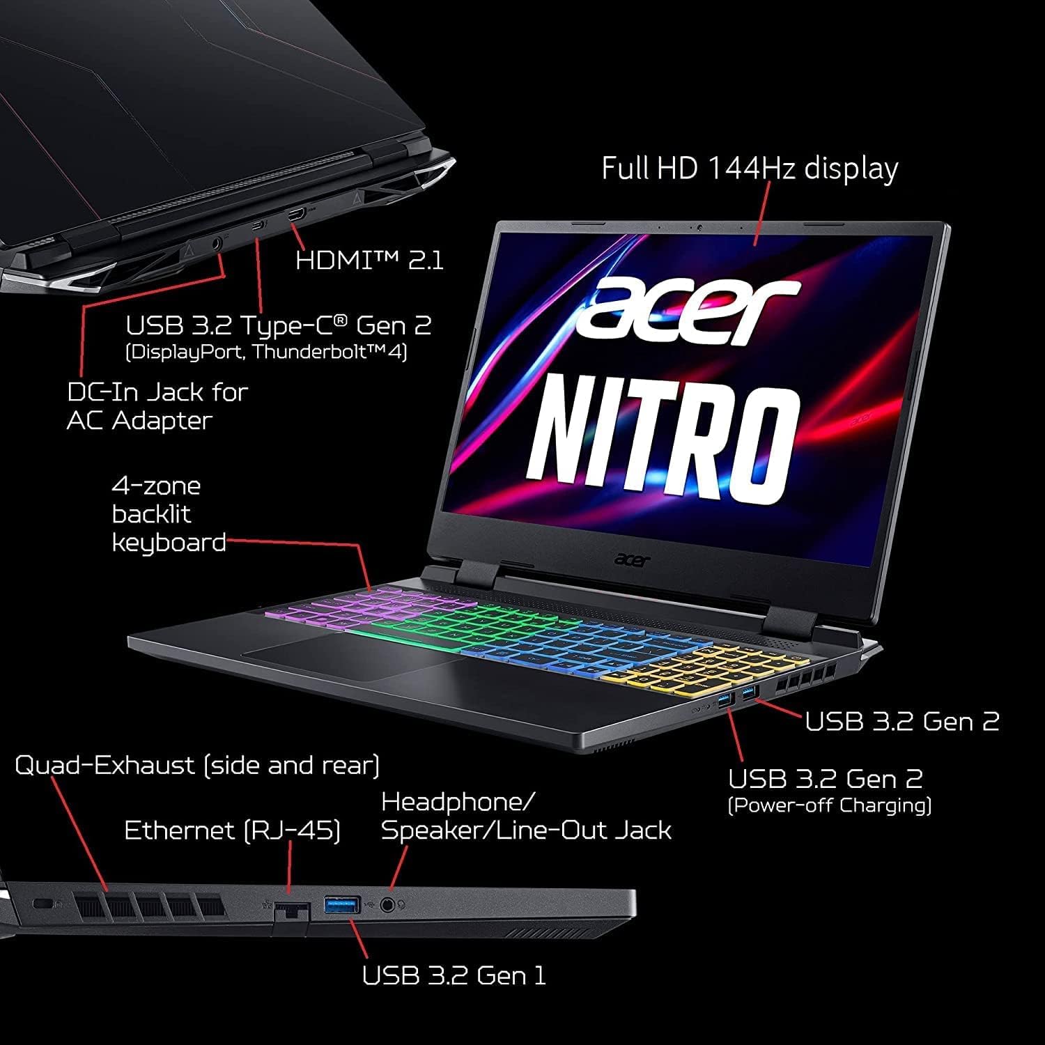 SKU: 7427281284647, Barcode: 7427281284647 - Acer Nitro 5 Gaming Laptop 17.3-inch Core i5-12500 32GB RAM 1TB SSD NVIDIA GeForce RTX 3050 - Visual feast on a 17.3 Full HD IPS display with a 144Hz refresh rate for fluid gaming sessions.