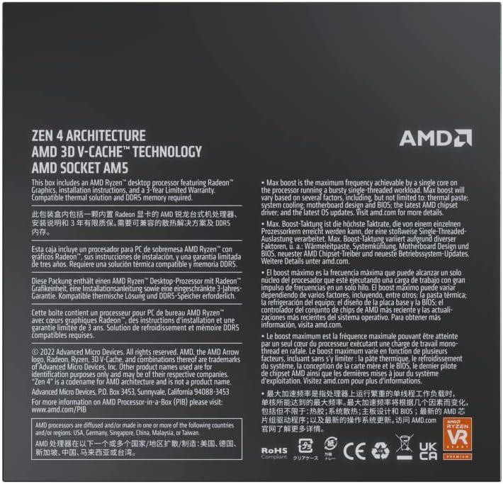 AMD Ryzen 7 7800X3D CPU - Maximum productivity with AMD Radeon Graphics controller for stunning visuals 0730143314930