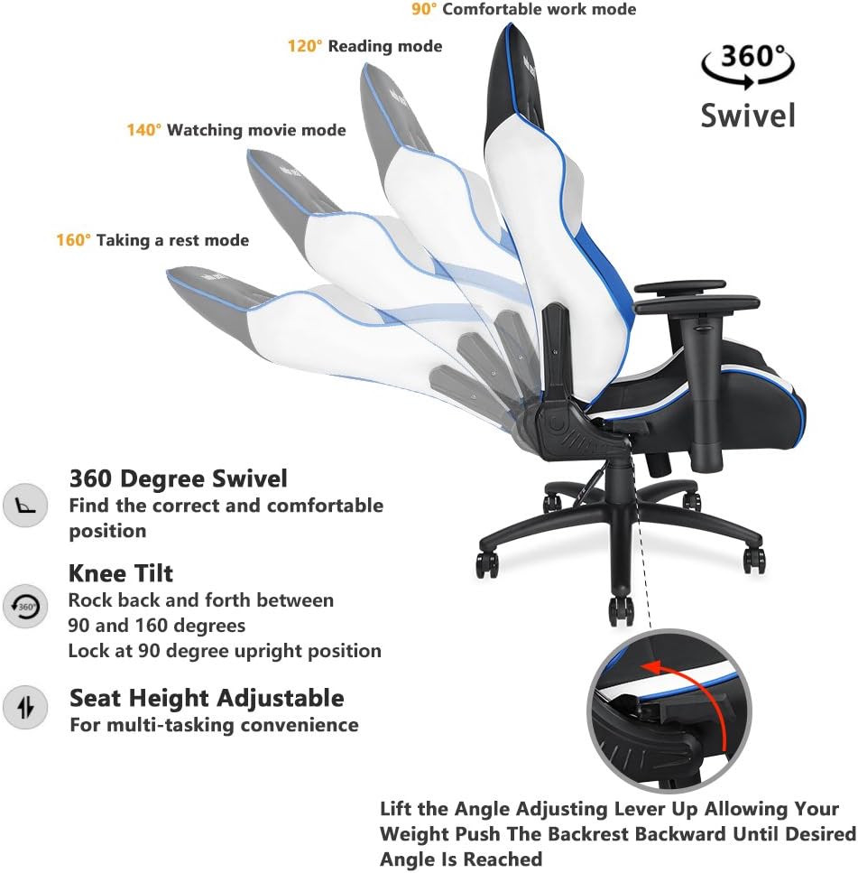 Ergonomic Office Desk Chair with Lumbar Support - Anda Seat Viper Series Pro Gaming Chair, adjustable armrests, reclining feature. 0713194580035