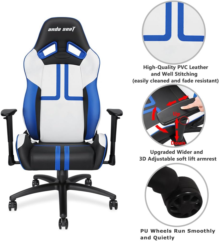 Anda Seat Viper Series Pro Gaming Chair - Designed by gaming experts, maximum height 6’7”, maximum weight capacity 330lbs. 0713194580035