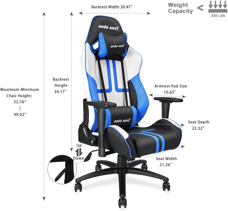 Anda Seat Viper Series Pro Gaming Chair - Luxurious racing chair with high-density foam, spine and neck support, premium PVC leather. 0713194580035