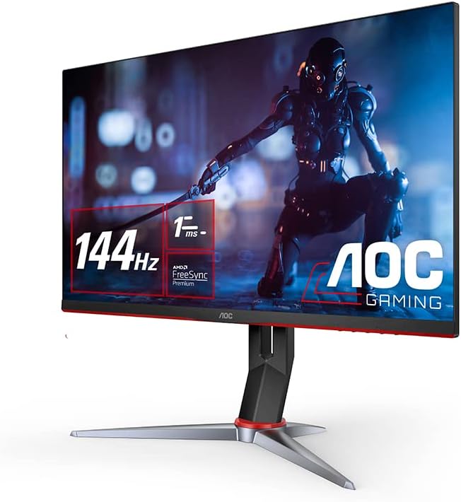 AOC 24 Gaming Monitor - Full HD IPS Panel, 144Hz Refresh Rate, FreeSync, Black/Red 4717385945333