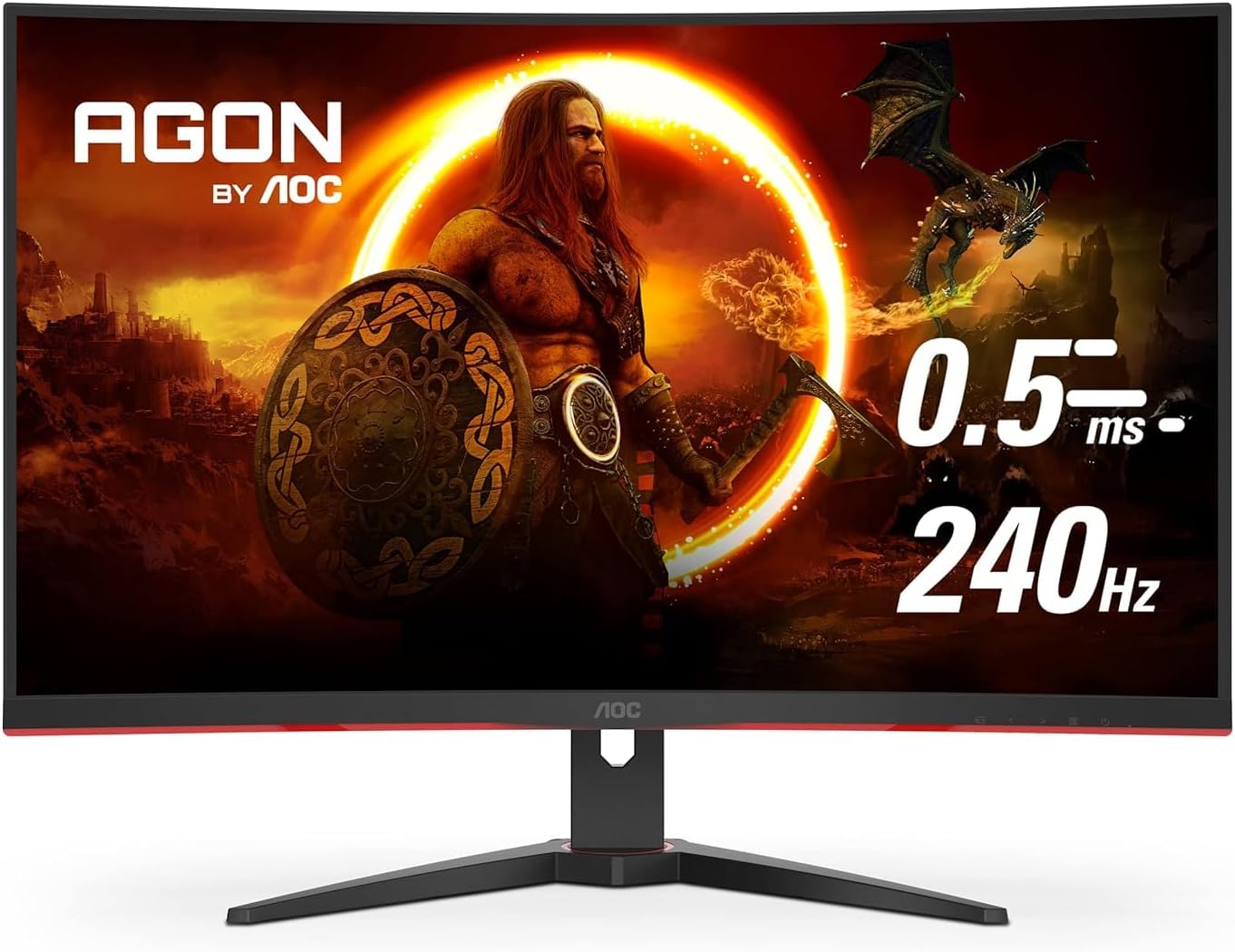 AOC C32G2ZE 32 Curved Gaming Monitor - Full HD, 0.5ms 240Hz, AMD FreeSync Premium - Black/Red 0685417724185