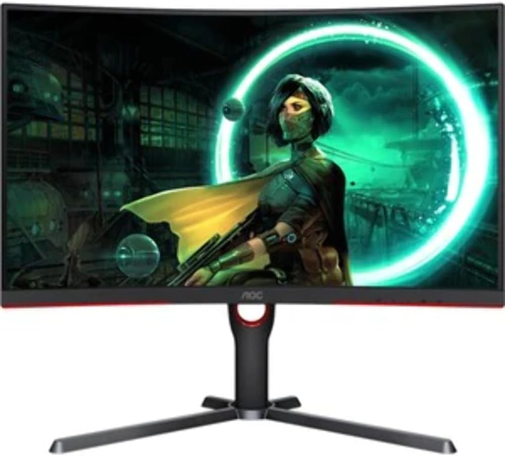 AOC CQ27G3S 27” Curved Gaming Monitor - Quad HD 2560x1440, FreeSync Premium, 1ms MPRT, 165Hz Refresh Rate, Black & Red 4717385945852