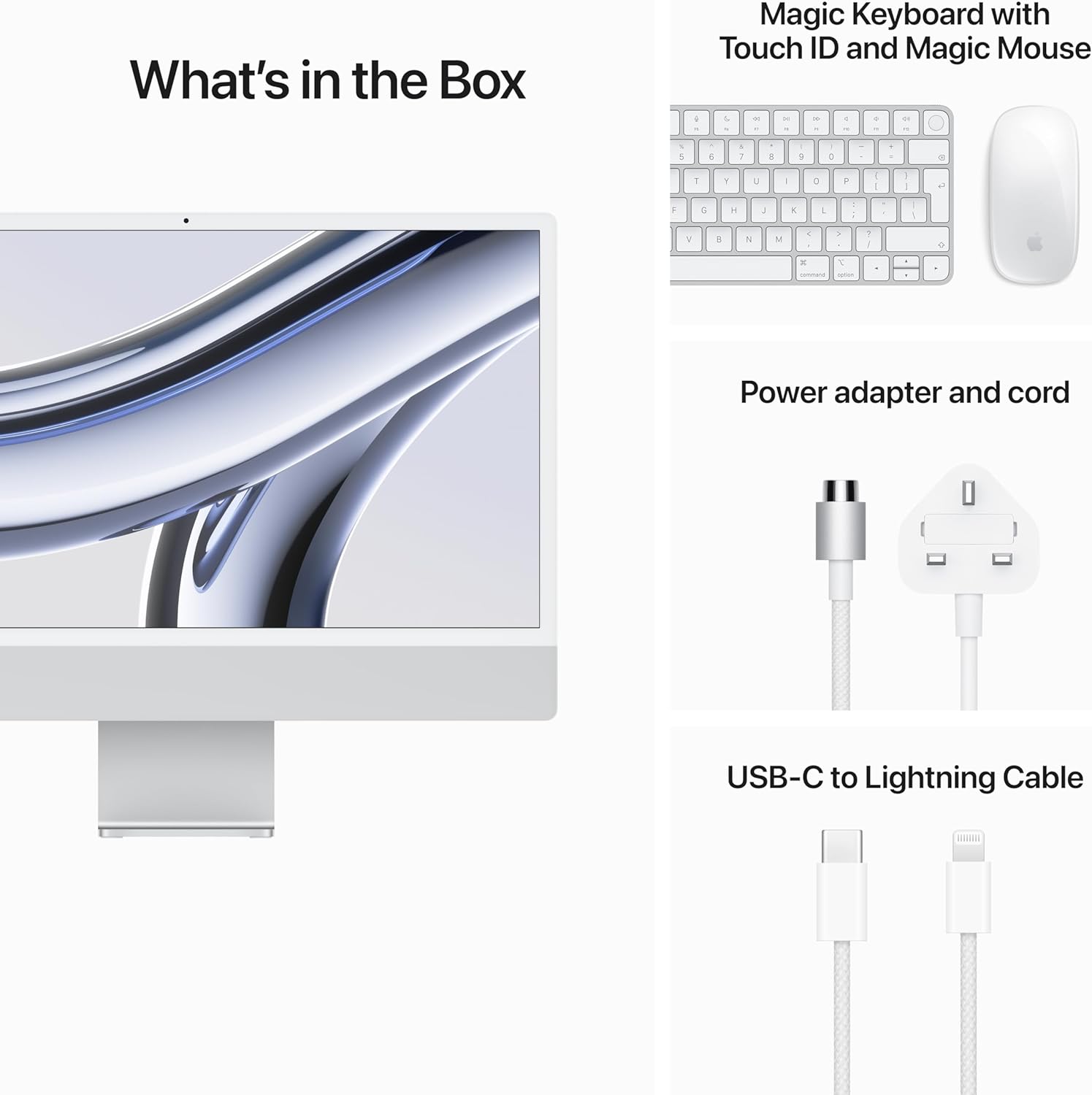 194253778738: Apple 2023 iMac (24-inch) - Silver, M3 chip, 8GB Unified Memory, 256GB storage - Lightning-fast performance with your favorite apps and Apple devices. 0194253778738