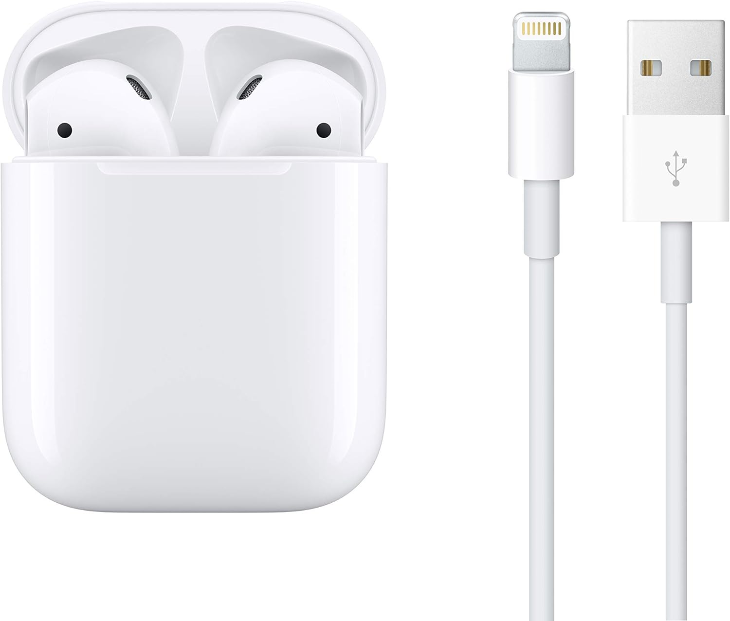 AirPods with Charging Case, White earbuds with Siri integration and plastic-free packaging. 0190199098565