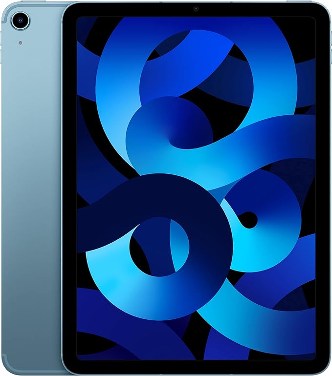 Apple iPad Air 5th Gen Blue - M1 chip, 10.9 Liquid Retina, 64GB, Wi-Fi 6 + 5G Cellular - Front view of iPad Air in blue color with stunning Liquid Retina display. ‎MM6U3LL/A