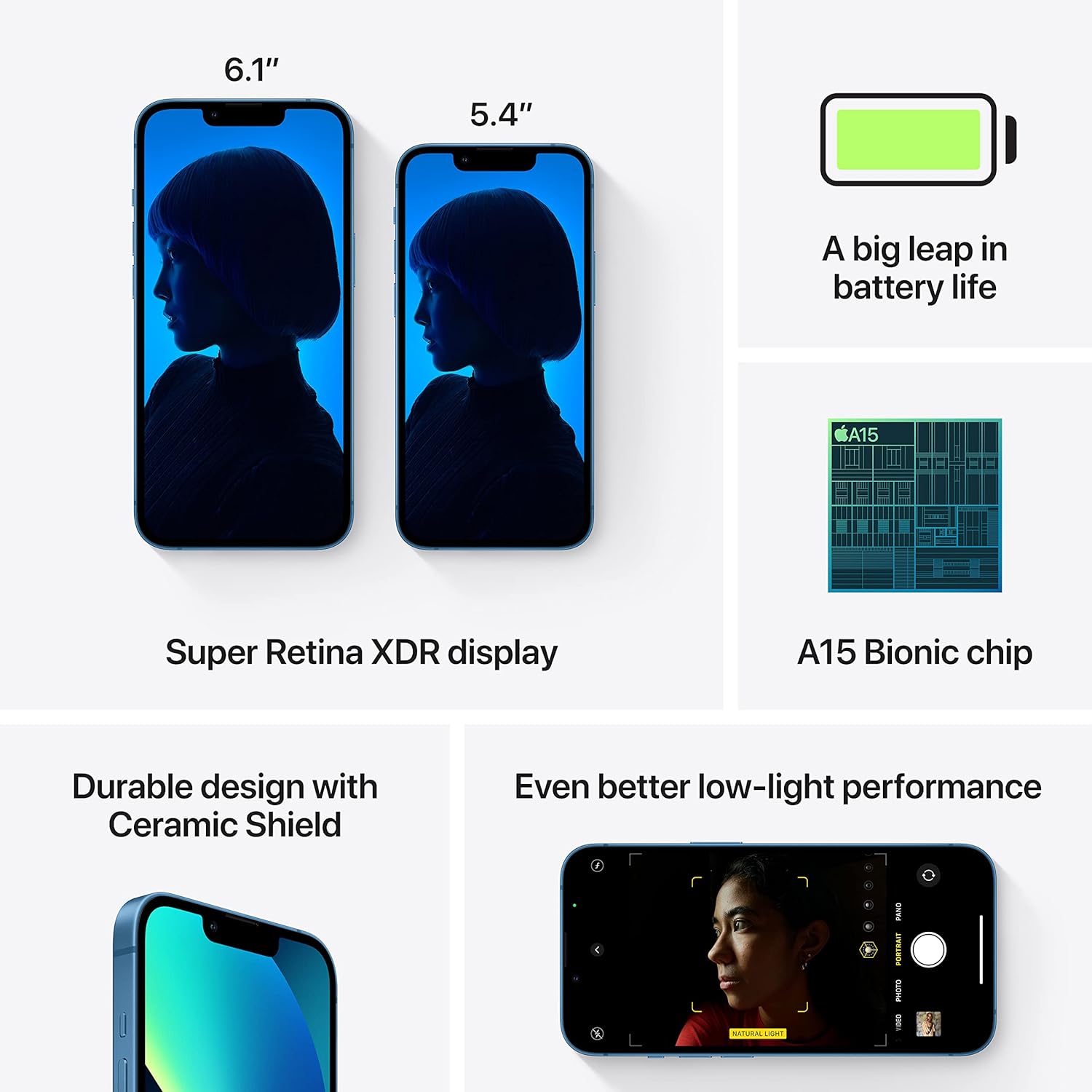 iPhone 13 Blue - Cinematic mode, Night mode, 4K Dolby Vision HDR recording 0194252710814