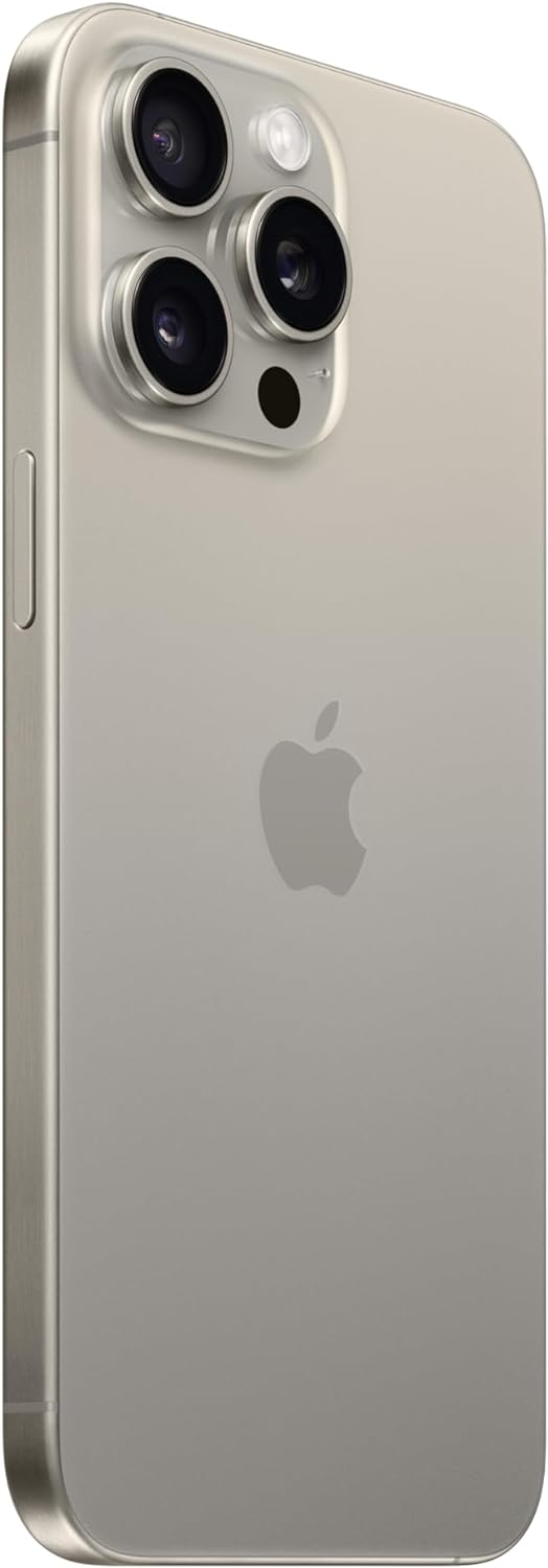Apple iPhone 15 Pro Max (256 GB) - Natural Titanium with aerospace-grade titanium design, splash, water, and dust resistant, Pro-class GPU, USB-C connector, vital safety features. 0195949048456