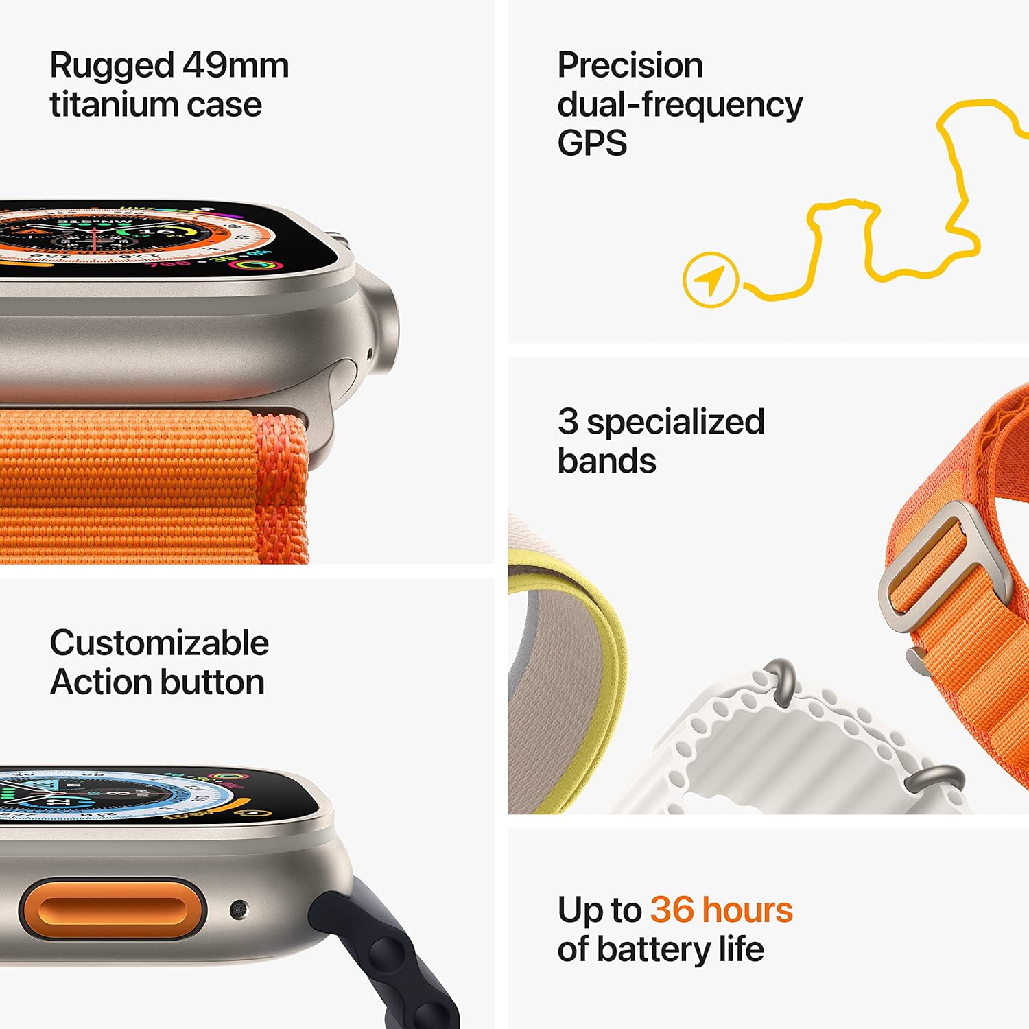 Apple Watch Ultra - Precision GPS - Ocean Band: Dive computer on your wrist for diving enthusiasts with adjustable loop. 0194253144687