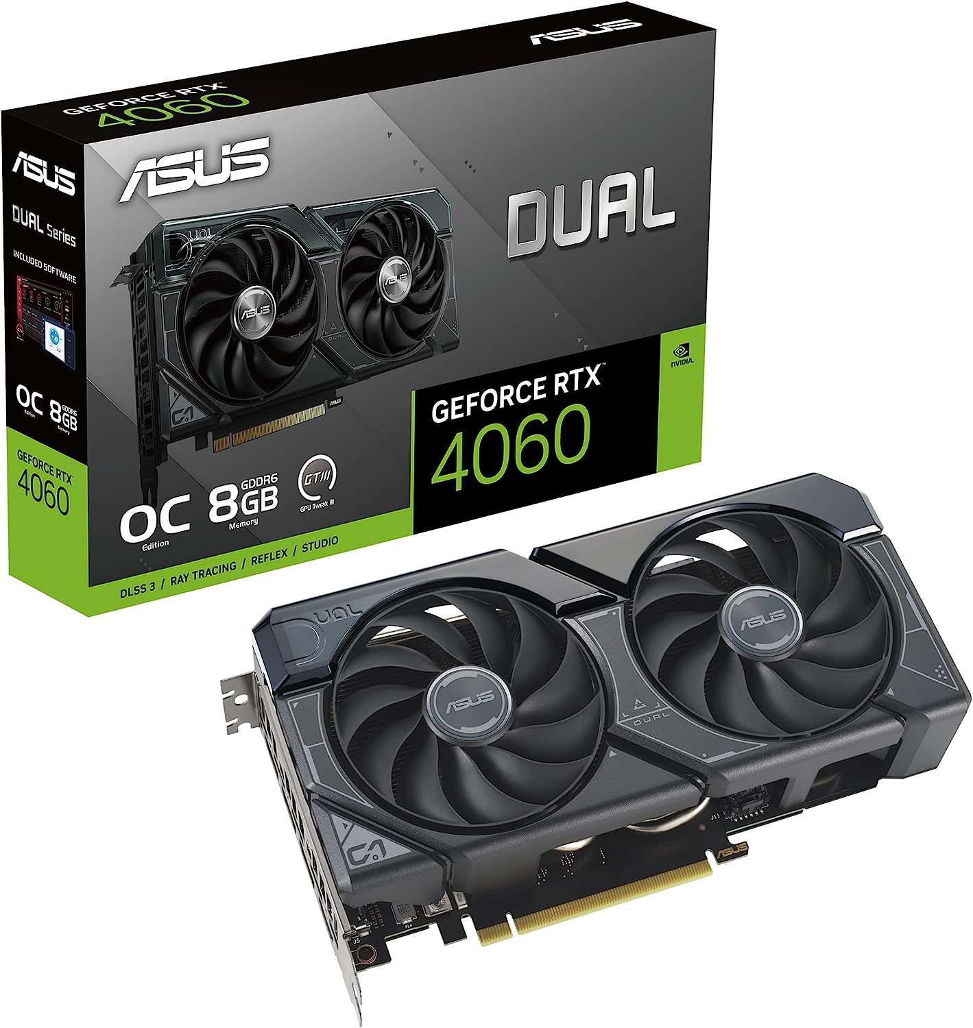 ASUS Dual GeForce RTX 4060 OC Edition: 8GB GDDR6, DLSS 3, HDMI 2.1a, DP 1.4a, Axial-Tech Fan 0197105244061