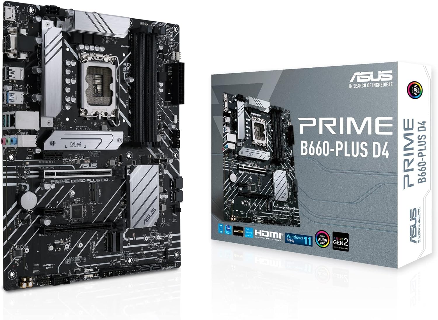 ASUS Prime B660-PLUS D4 ATX Motherboard - High-speed PCIe 4.0, Three M.2 Slots, Realtek 2.5Gb Ethernet 4711081523024