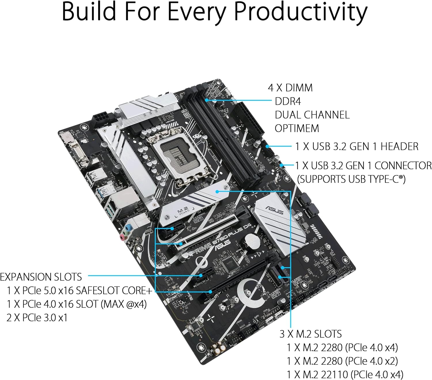 ASUS Prime B760-PLUS D4: PCIe 5.0, Realtek 2.5Gb Ethernet, Aura Sync RGB Lighting 0195553970303