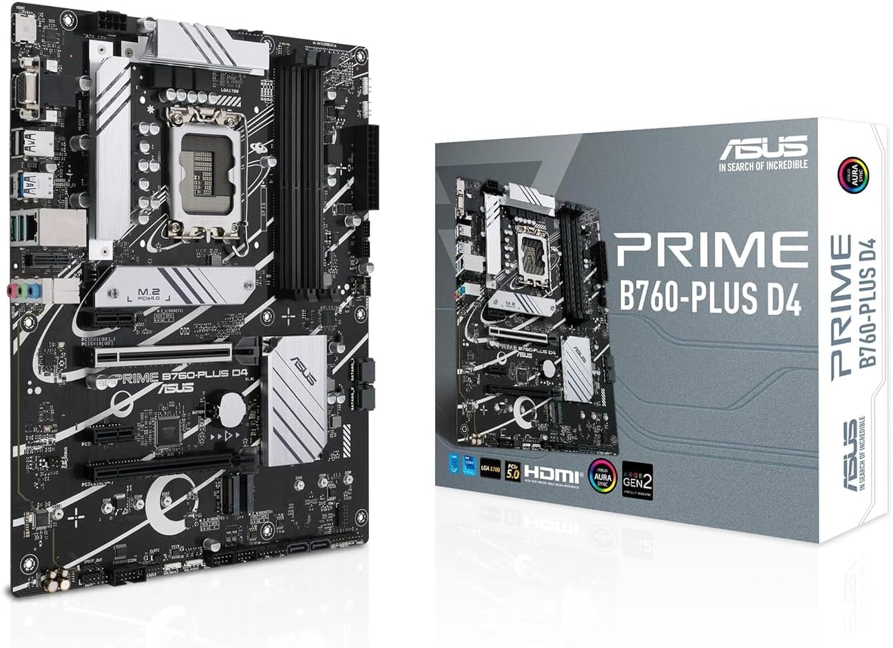 ASUS Prime B760-PLUS D4 ATX Motherboard: LGA 1700, PCIe 5.0, 3x M.2, DDR4, 2.5Gb LAN, DP, USB 3.2 Gen 2x2 Type-C, USB-C, Thunderbolt (USB4) 0195553970303