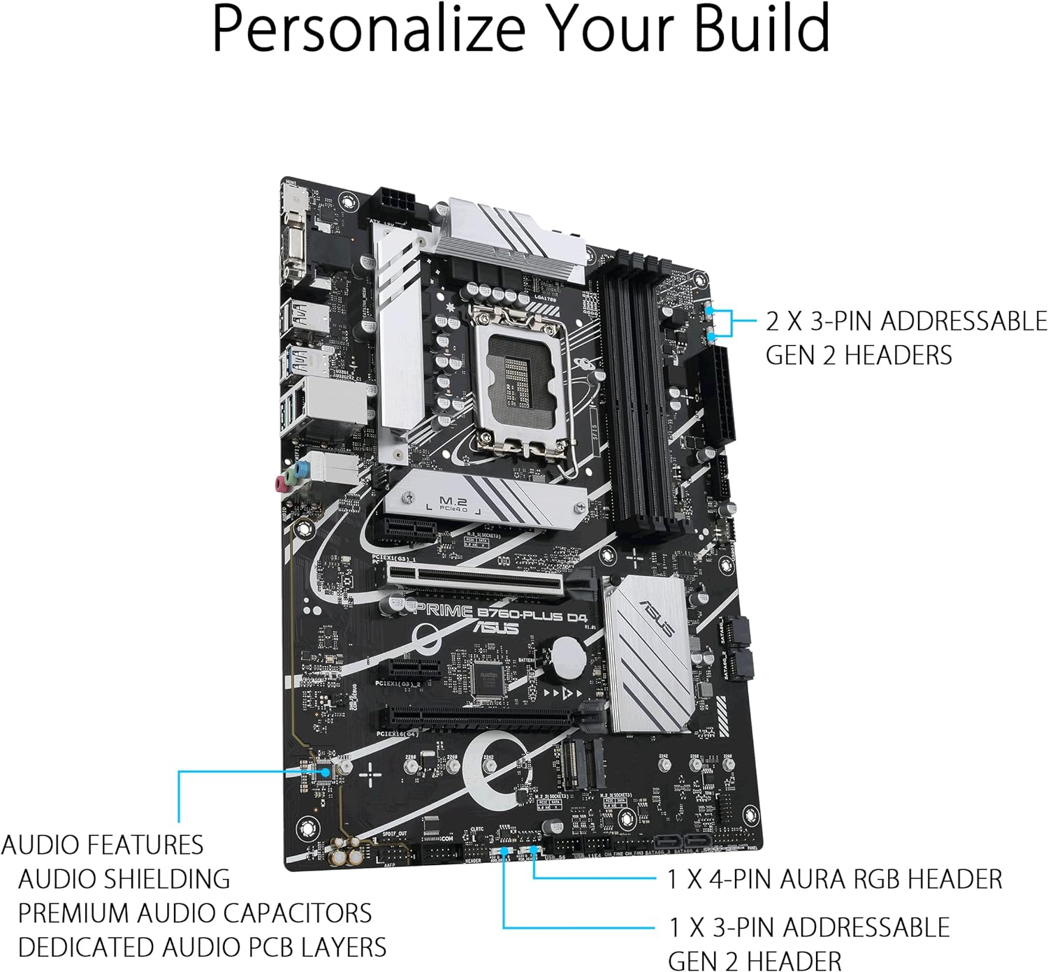 ASUS PRIME B760-PLUS D4: Comprehensive cooling with VRM heatsinks, M.2 heatsink, and hybrid fan headers 4711081970309