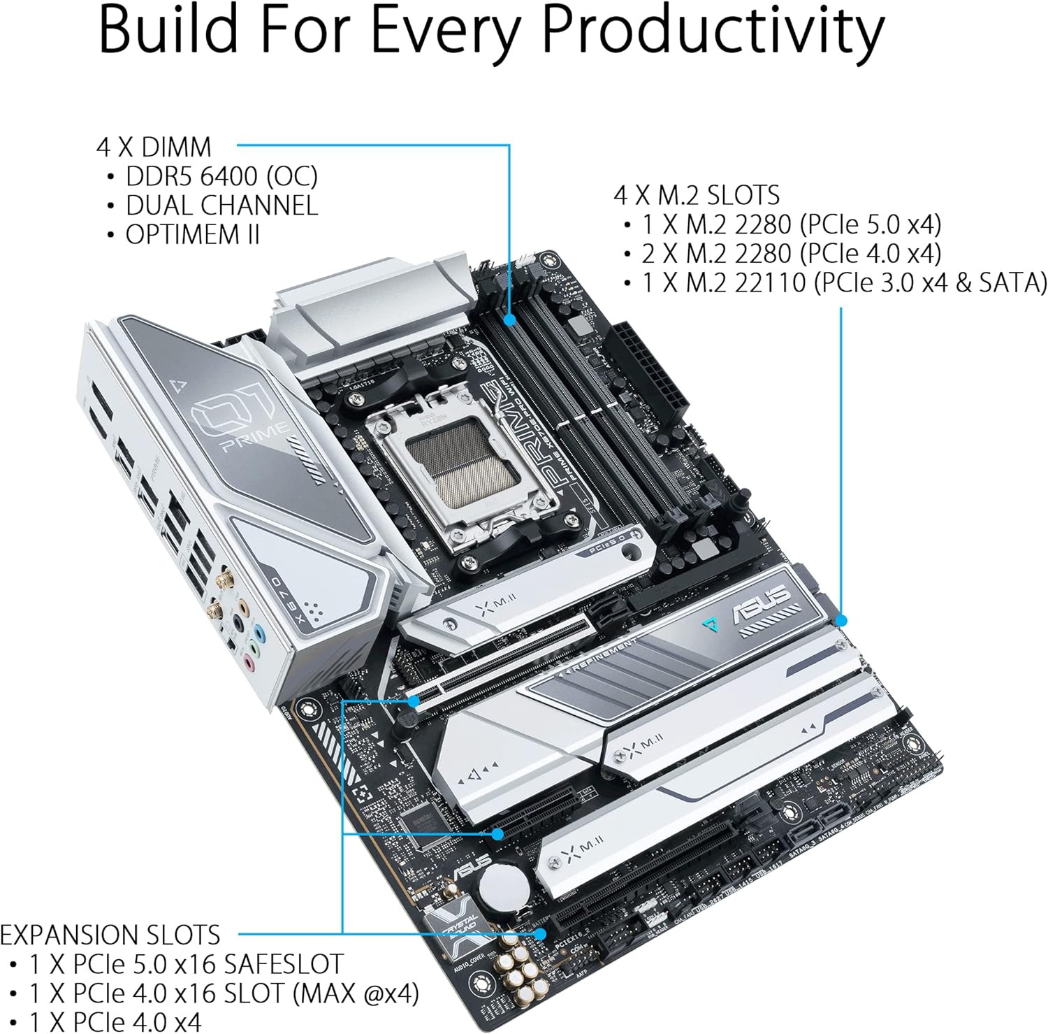 ASUS Prime X670E-PRO WiFi AM5 ATX Motherboard - Cutting-edge connectivity with PCIe 5.0, USB4, and WiFi 6E support. 4711081905660