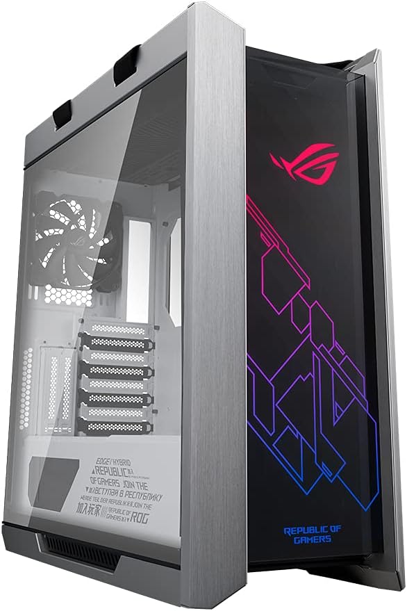 SKU: 0192876611302, Barcode: 192876611302 - Asus ROG Strix Helios GX601 White RGB Mid-Tower Case: Clean cable management with GPU holders and PSU shroud.
