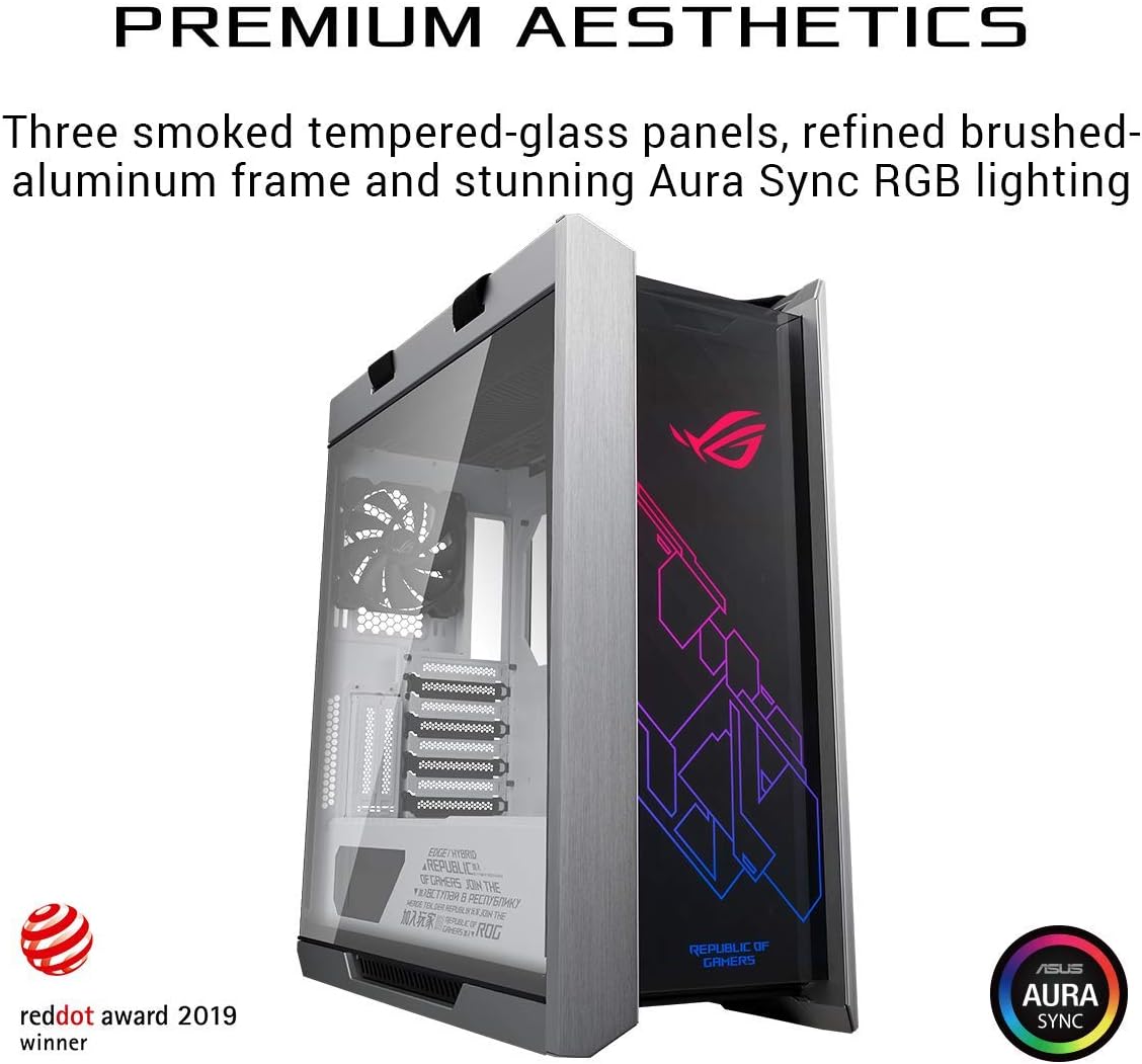 SKU: 0192876611302, Barcode: 192876611302 - Asus ROG Strix Helios GX601 White RGB Case: Showcase up to three GPUs or two vertically for flair.