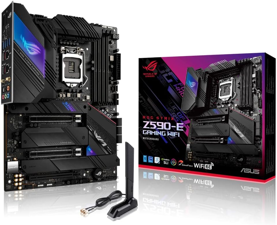 ASUS ROG STRIX Z590-E GAMING WIFI ATX Motherboard - PCIe 4.0, AI Features, WiFi 6E, Dual Ethernet, M.2 Slots, USB Type-C 4711081093923