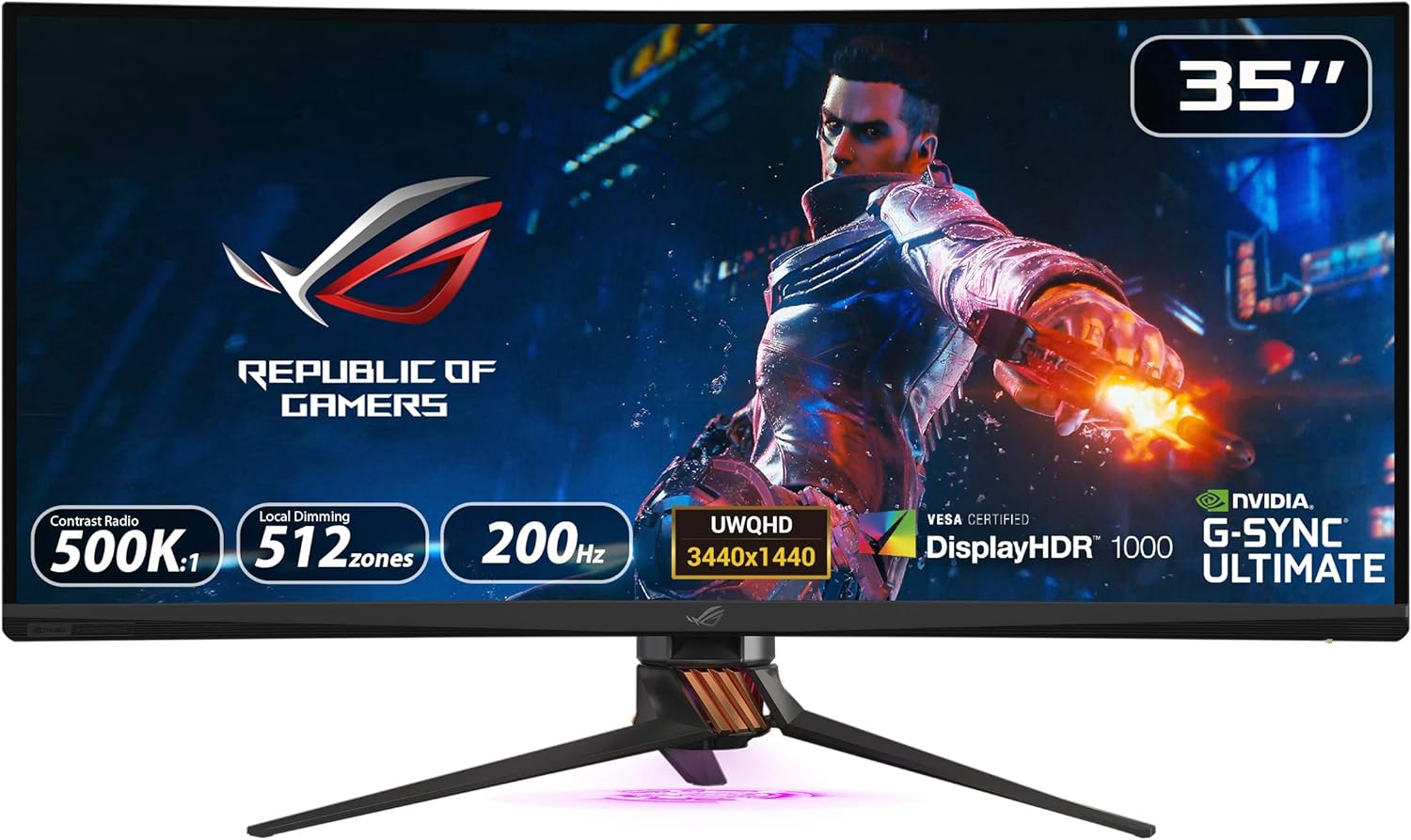 ASUS ROG Swift PG35VQ Ultra-Wide HDR Gaming Monitor - 35 3440x1440 - Elevate your gaming with 200Hz refresh rate and 2ms response time. 4718017308762