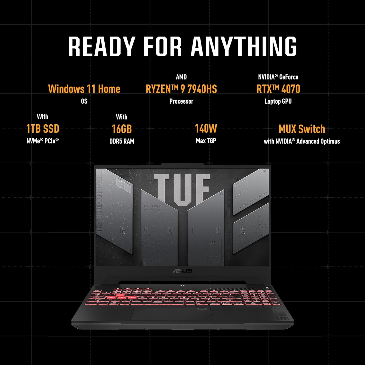 ASUS TUF Gaming A15 FA507XI-LP018W laptop with NVIDIA GeForce RTX 4070 graphics 0197105169319