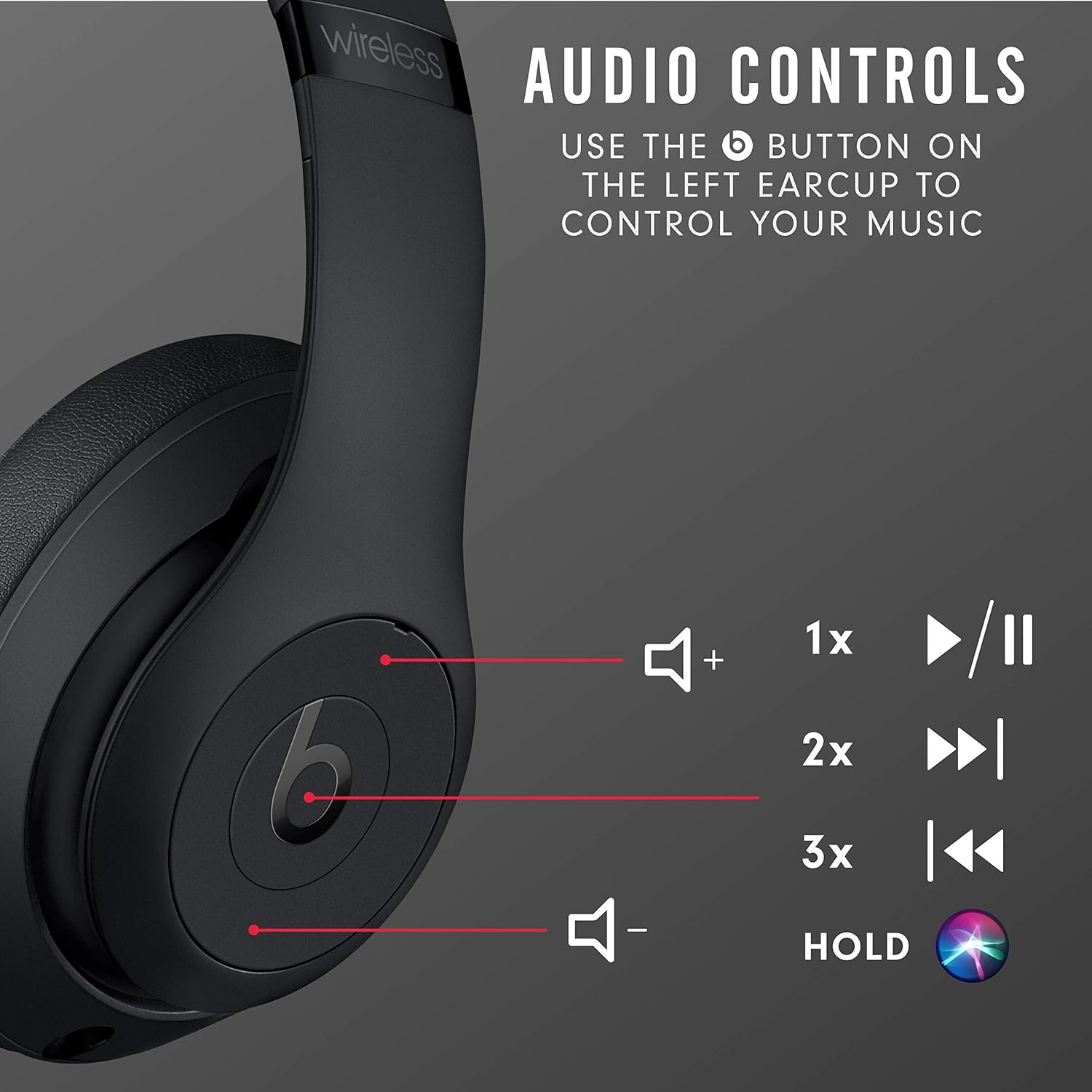 Beats Studio3 Wireless Noise Cancelling Over-Ear Headphones - Multifunction on-ear controls 0190199312722