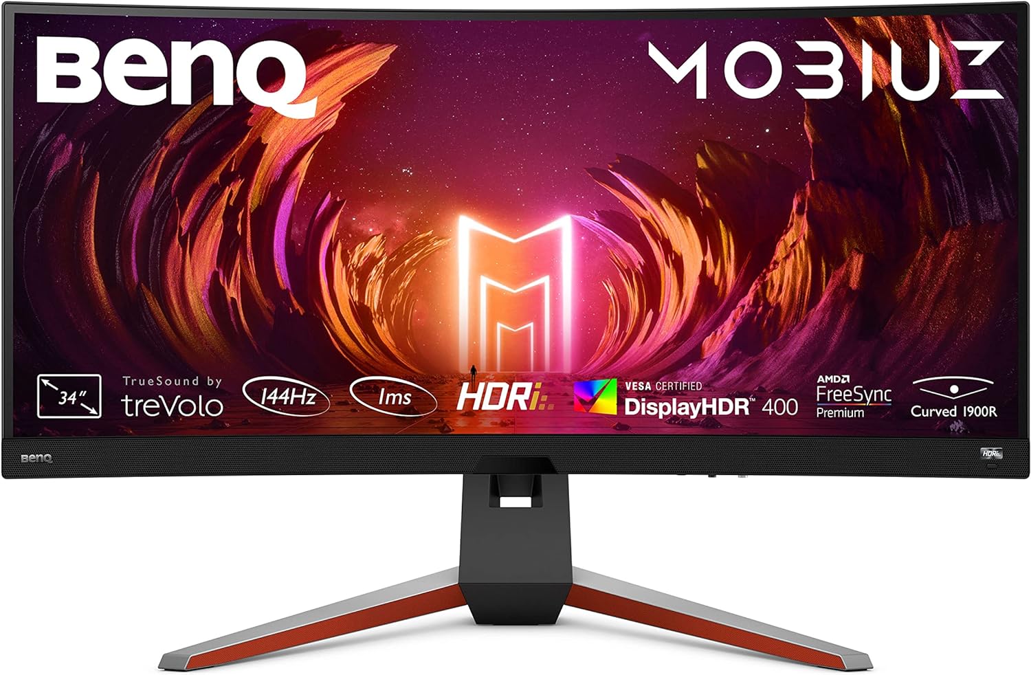 BenQ MOBIUZ EX3415R 34 Ultrawide Curved Gaming Monitor - Immerse yourself in gaming with 144Hz refresh rate and HDRi technology. 4718755085376