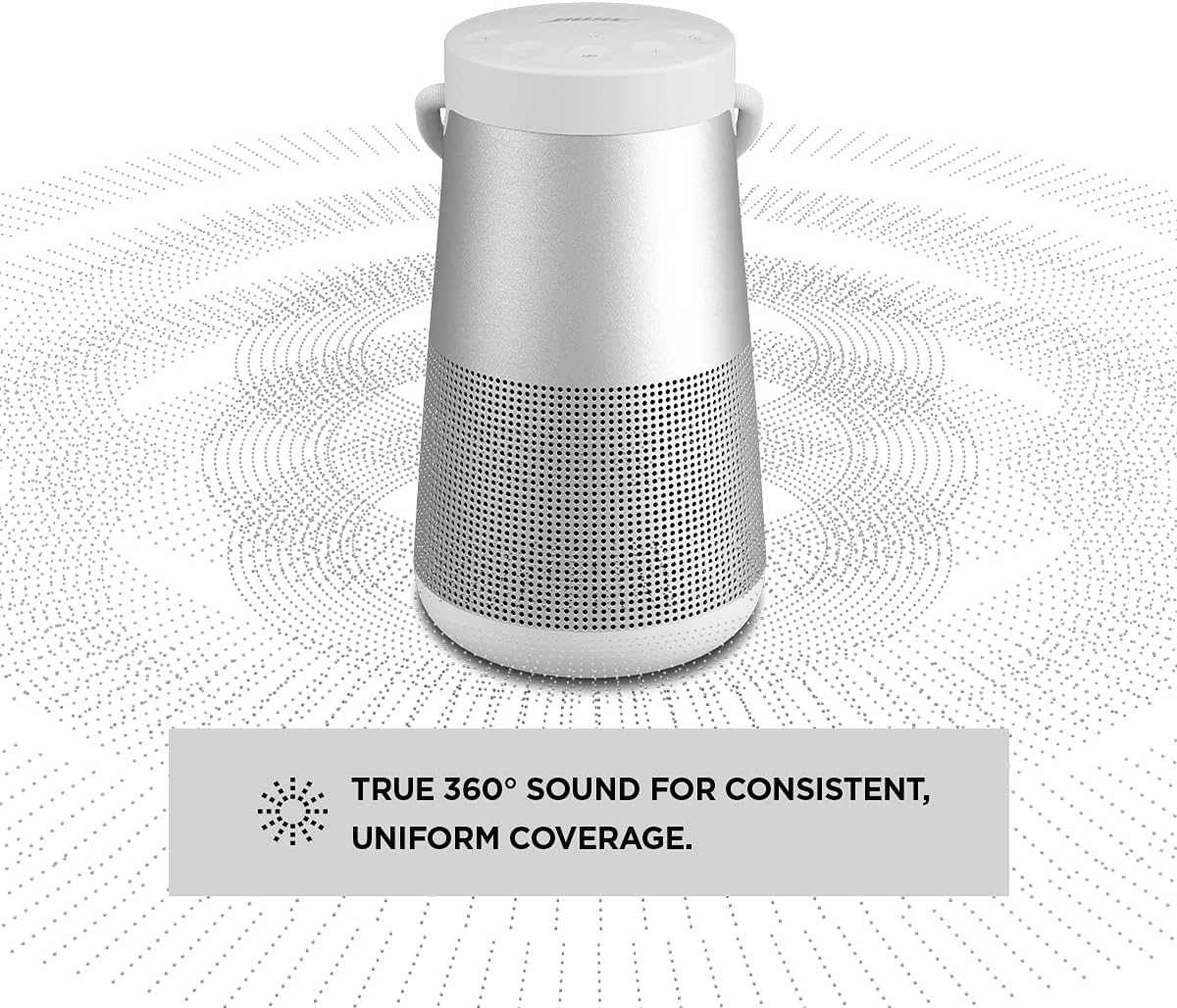 Luxe Silver Bose Soundlink Revolve Plus II: Enhanced battery life, durable and portable design, built-in microphone for calls and voice assistant access. 0017817825375