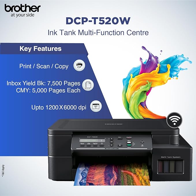 Brother Printer DCP-T520W: Wi-Fi Direct, 12 ppm Color Print Speed 4977766807227