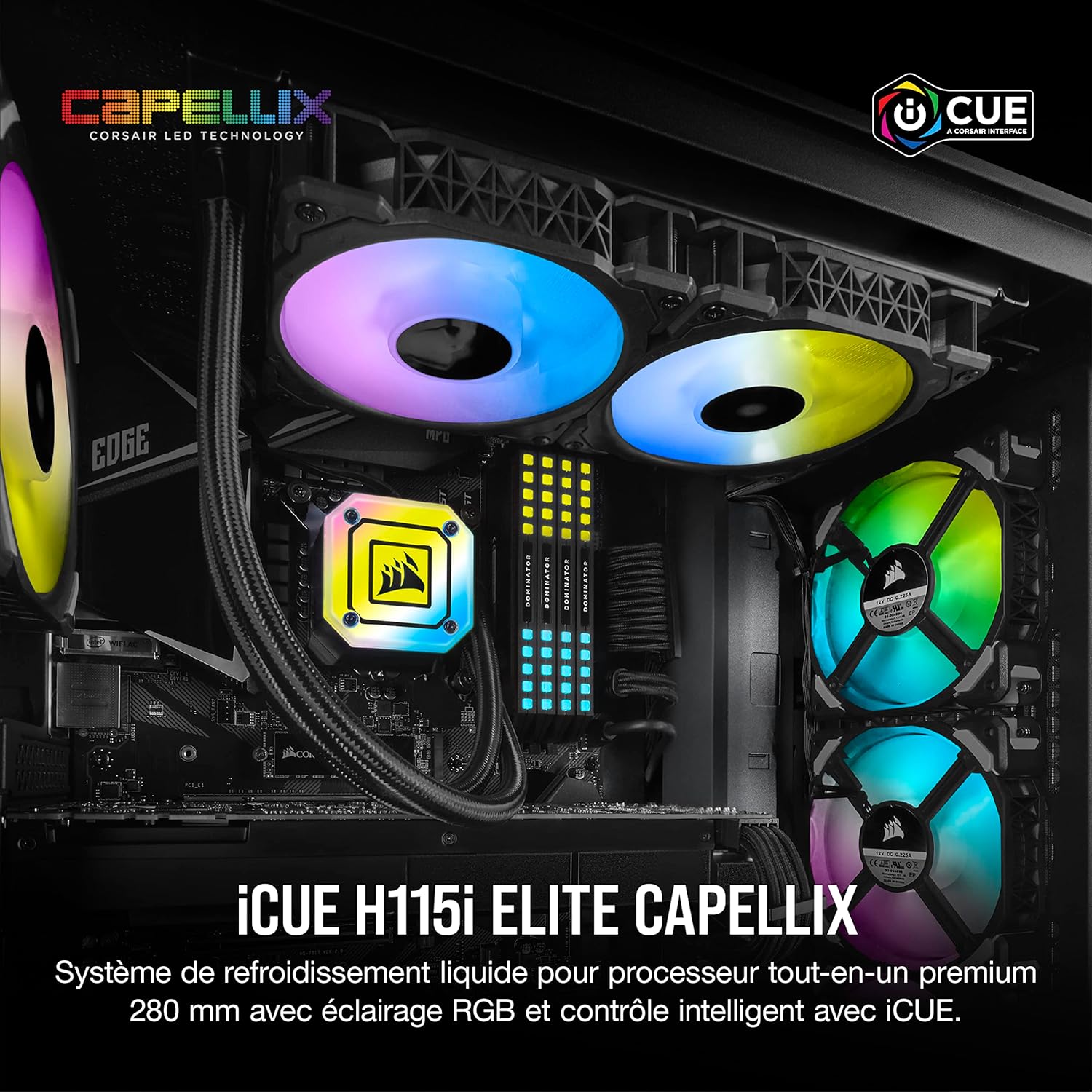 Corsair iCUE H115i Elite Capellix Liquid CPU Cooler - Smart RGB controller for precise fan speed and lighting control. 0840006618768