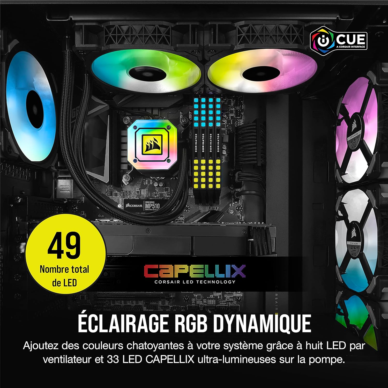 Corsair iCUE H115i Elite Capellix Liquid CPU Cooler - Extreme CPU cooling with controllable fan performance from 400 to 2,000 RPM. 0840006618768