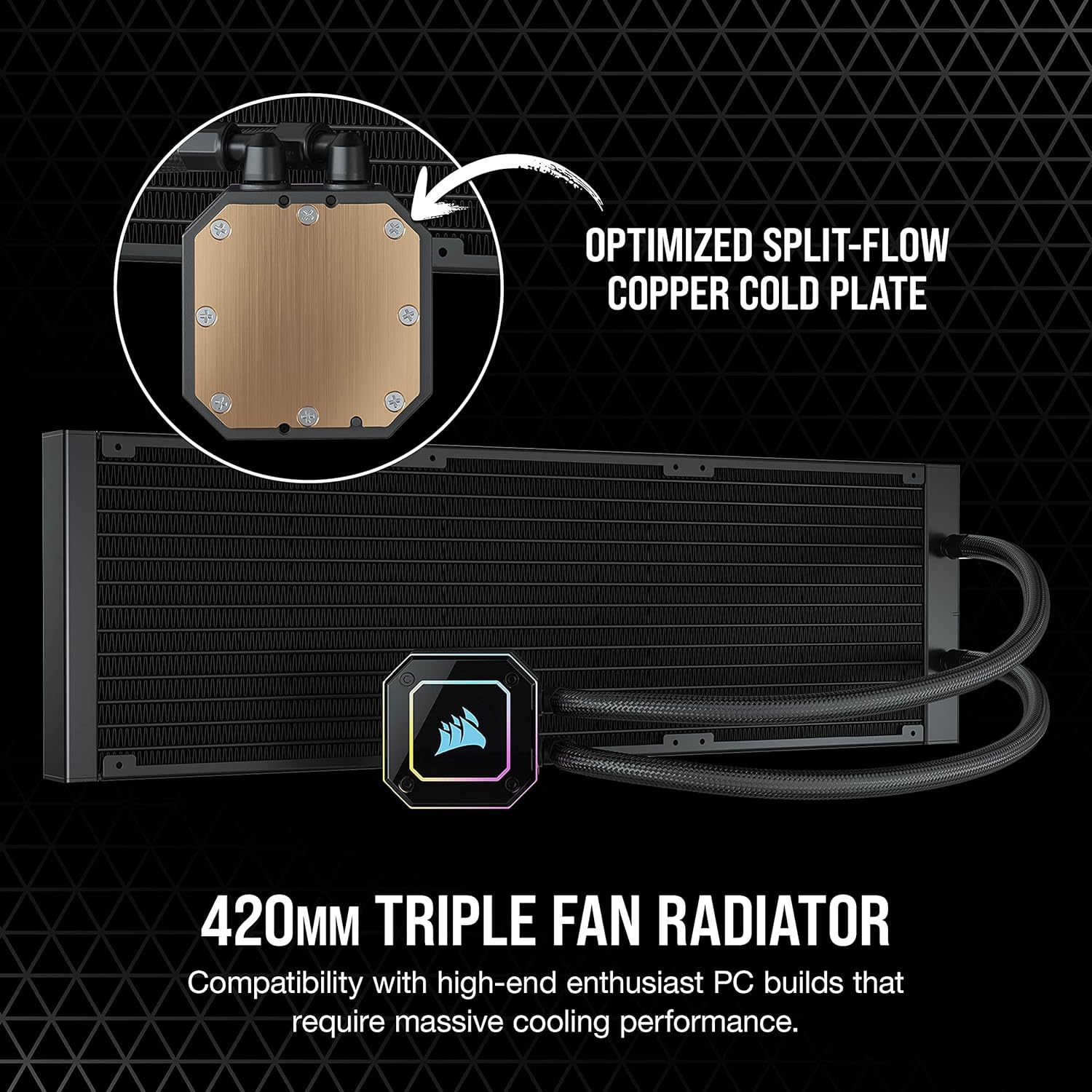 Massive 420mm Radiator for extreme cooling performance - Ideal for high-powered systems. 0840006643432