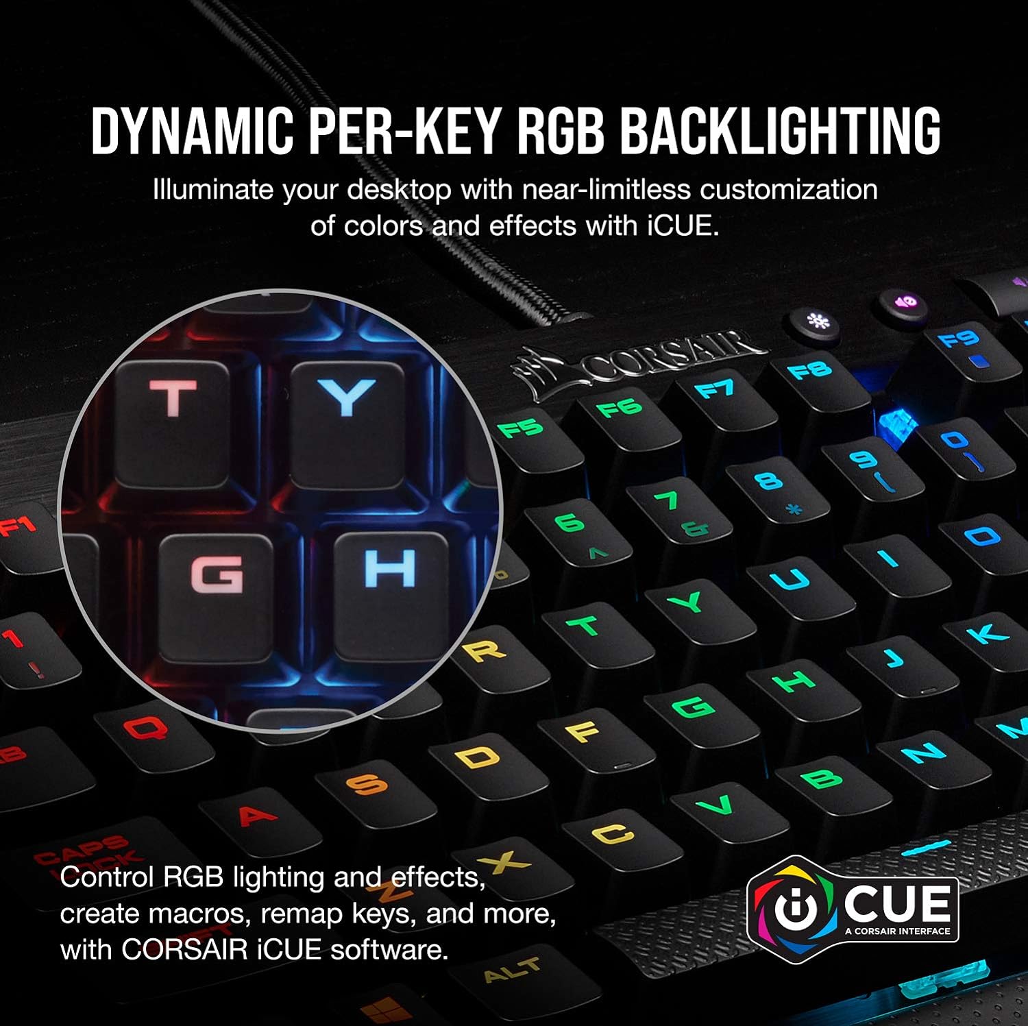 Corsair K65 RGB Rapidfire Mechanical Keyboard - Vibrant multi-color backlighting and large font keycaps for enhanced visibility. 0843591082181
