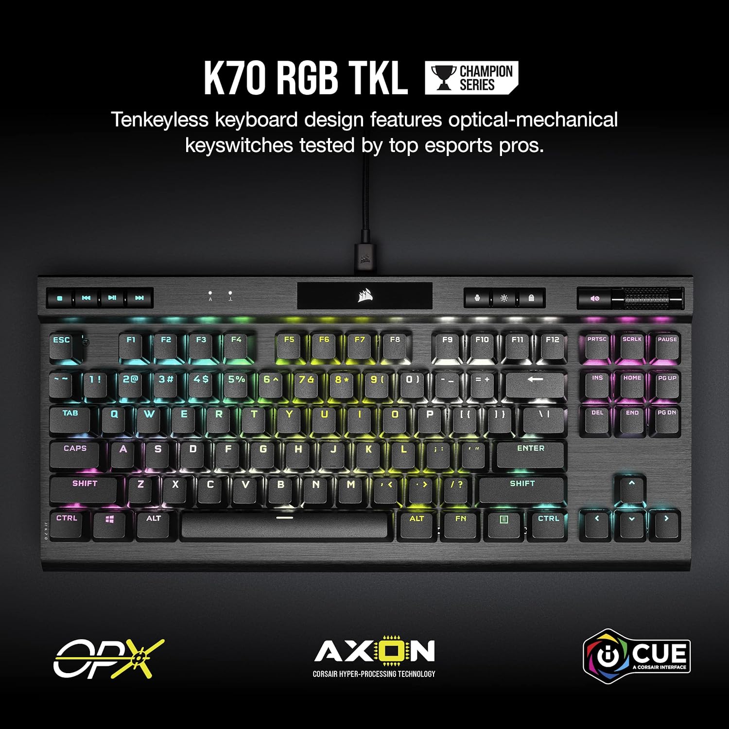 Corsair K70 TKL OPX Keyboard - PBT Keycaps, Detachable Cable 0840006648253