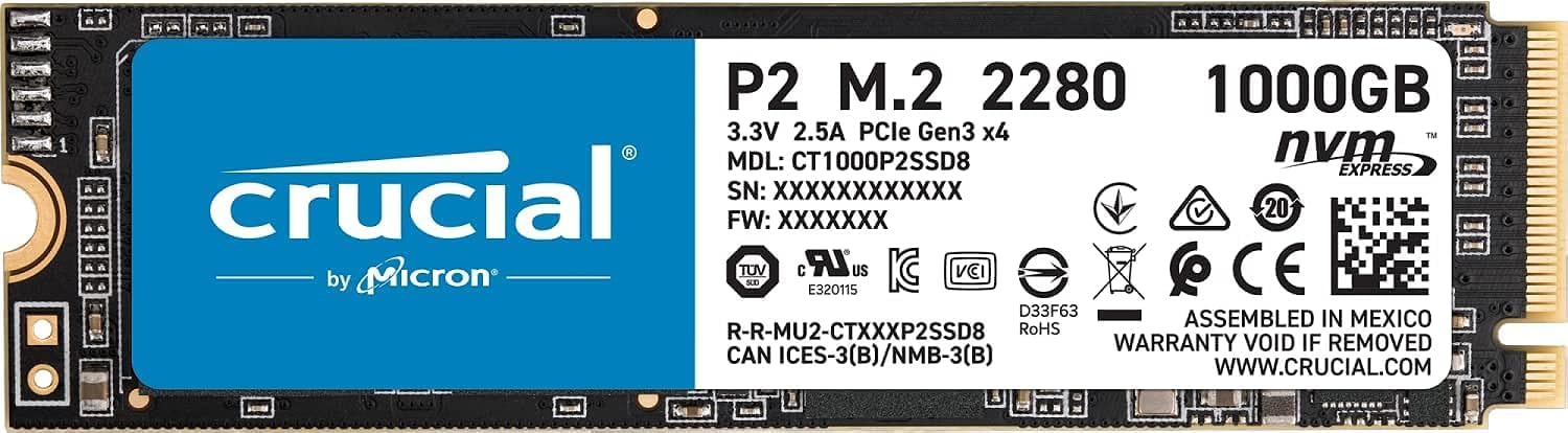 Crucial P2 1TB NVMe SSD - High-speed storage solution with up to 2400MB/s read speed 6221243292050
