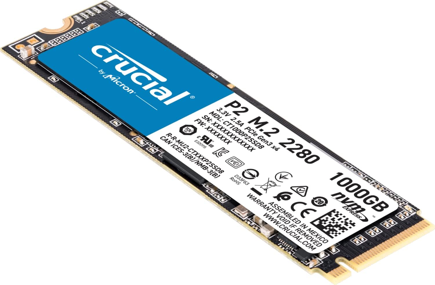 CT1000P2SSD8 - Crucial P2 SSD in sleek black color, 1TB capacity for ample storage 6221243292050