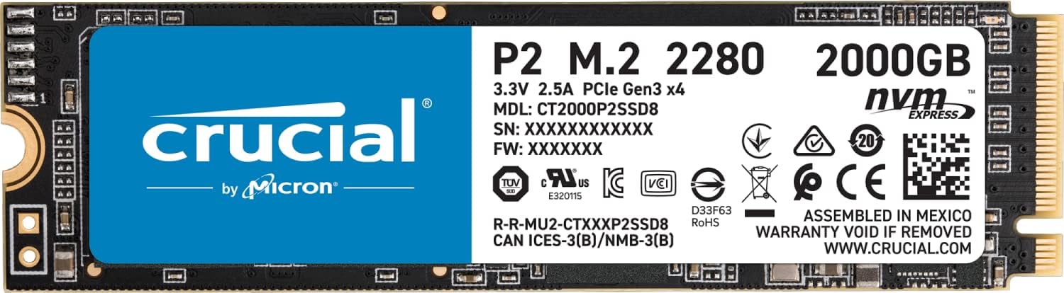 Crucial P2 CT2000P2SSD8 2 TB Internal SSD - High-speed storage up to 2400 MB/s 0649528902320