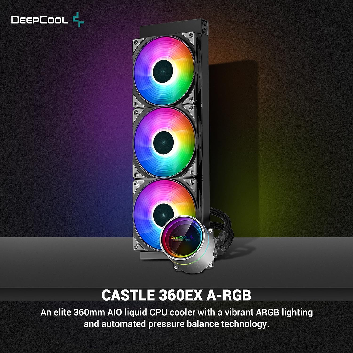 Innovative DeepCool Castle 360 EX ARGB CPU Liquid Cooler - Featuring an iconic infinity mirror design and three CF120 A-RGB fans. 6933412727293