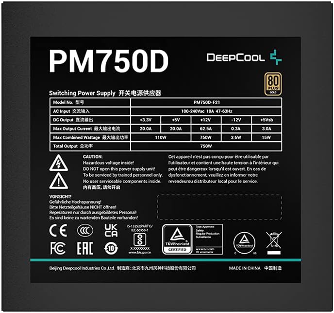 Deepcool PM750D 750W Power Supply - Manufacturer: DeepCool, Series: ATX Power Supply. 6933412717584