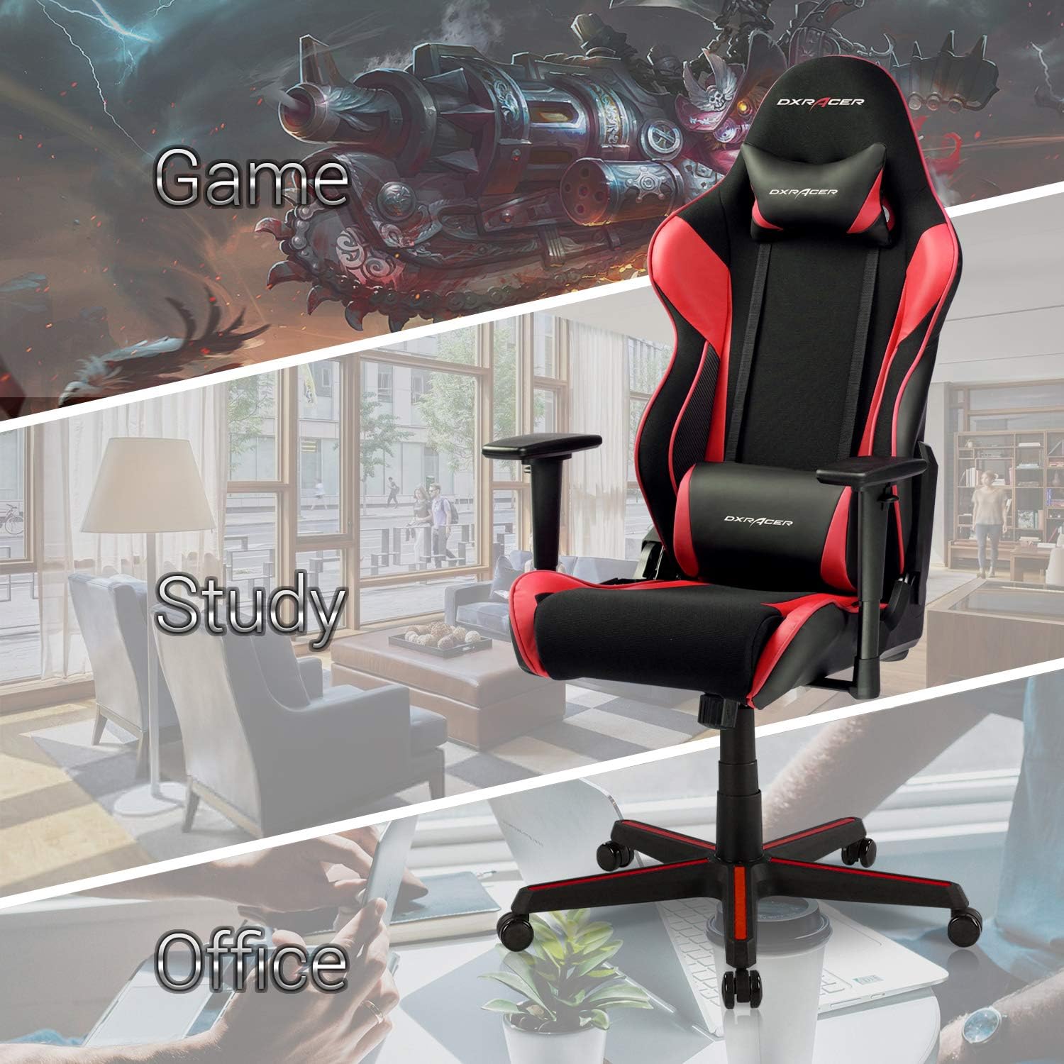 Gaming chair with lumbar support and swivel base - Ideal for home, office, and gaming environments. 0810027590176