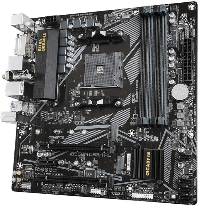 Feature-rich Gigabyte B550M DS3H AC Motherboard with Dual Channel ECC/Non-ECC DDR4 0889523024416