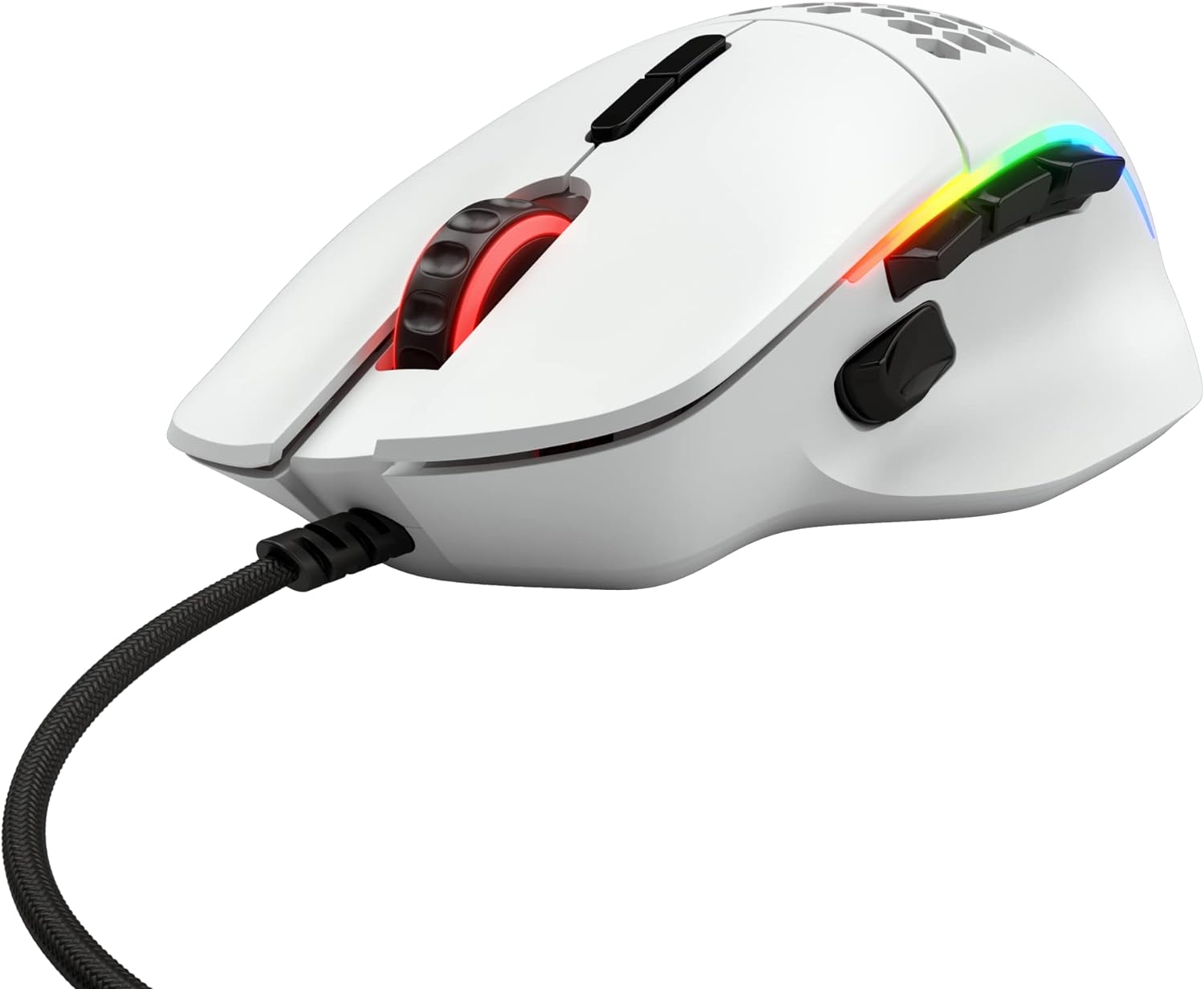Glorious Model I Ergonomic Matte White Gaming Mouse: Built for speed, control, and comfort with ultra-flexible braided cable. 0810069970462