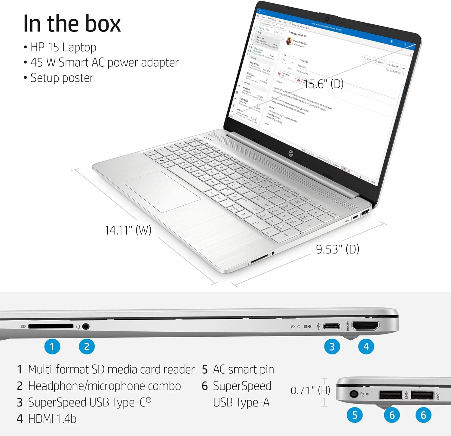 SKU: 0197497368635, Barcode: 197497368635 - HP Laptop 15.6-inch Core i3 4GB RAM 256GB SSD Intel UHD Graphics - Enjoy immersive audio experience with directed sound output.