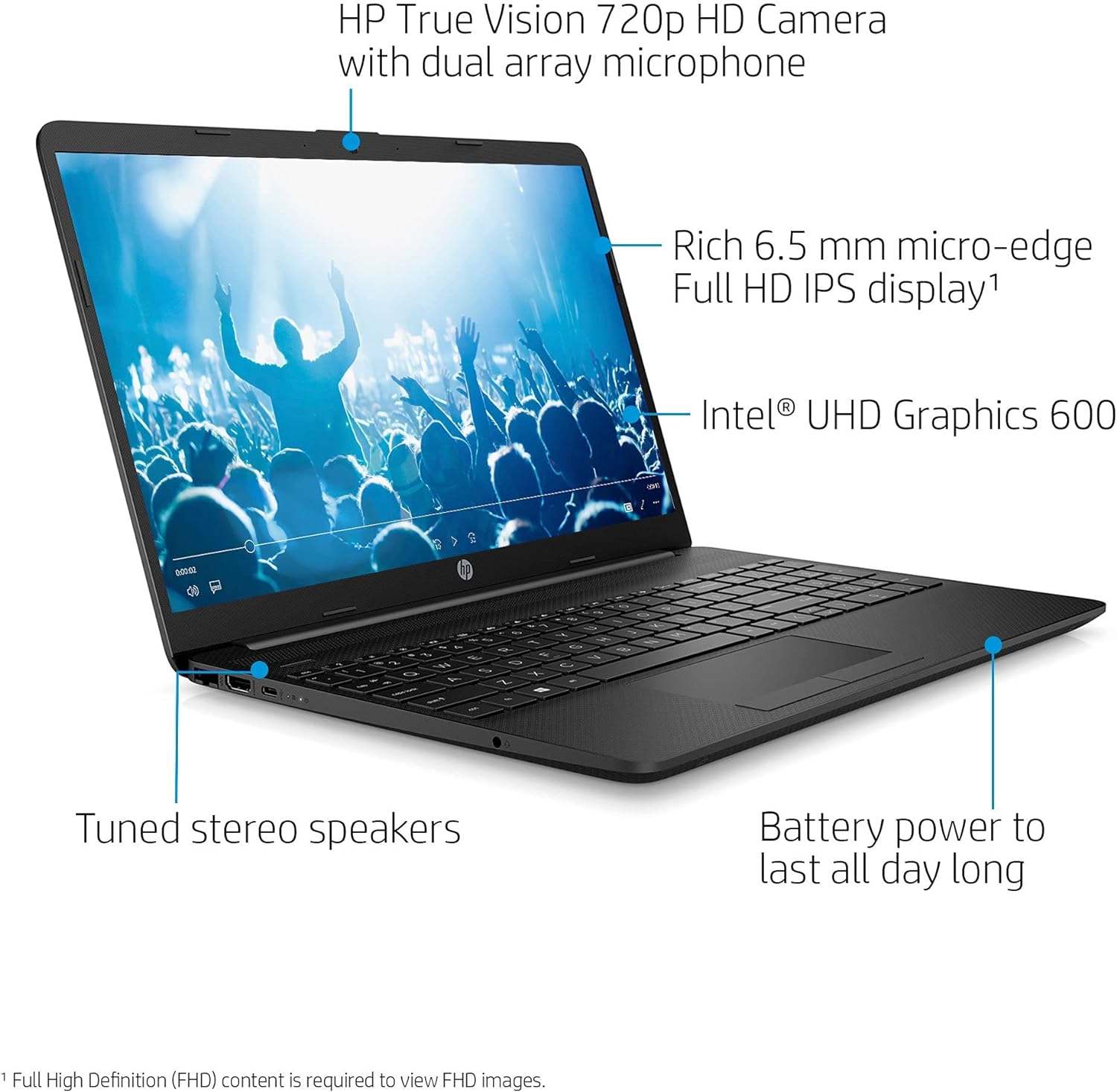 HP 15.6 Micro-Edge Laptop, Celeron N4020, 8GB RAM, 128GB SSD, Windows 10 Home 0196068774585