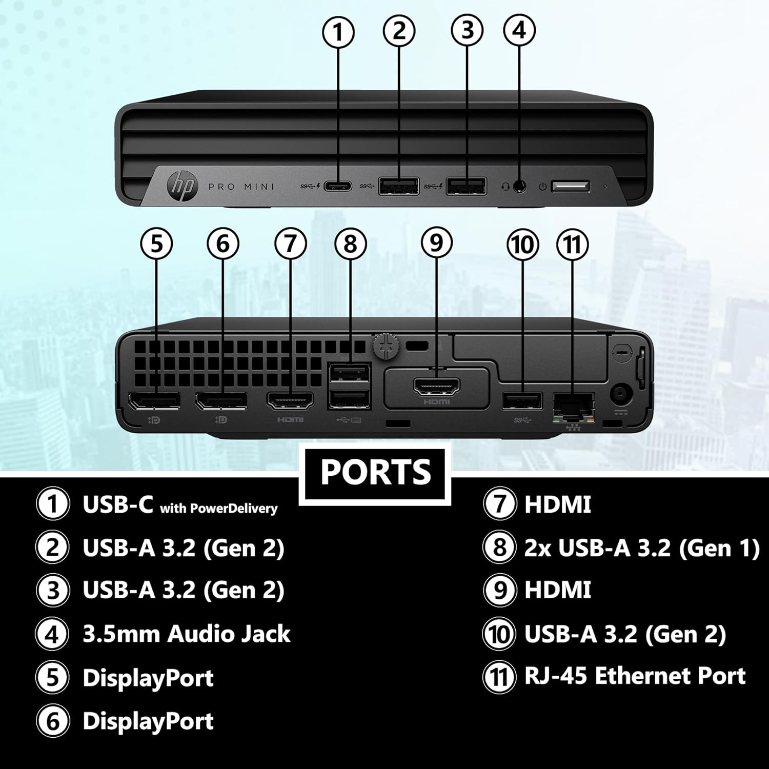 Sleek Black HP Pro Mini 400 G9 Tower PC - Intel i5-13500T, 256GB NVMe, Windows 11 Pro - Productivity Boost 0810053061527