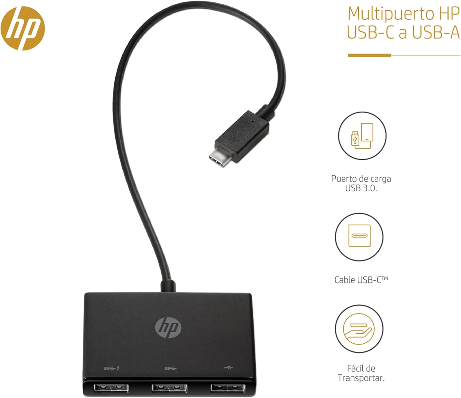 HP USB-C to USB-A Hub - Enhance your connectivity without the need for additional software. 0190780929506