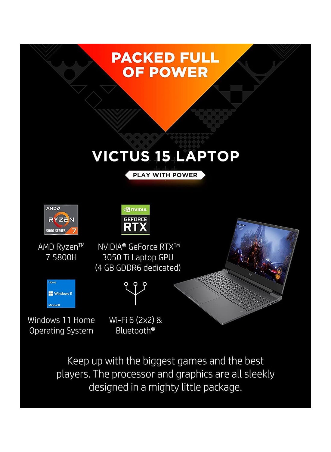 HP Victus Gaming Laptop 15.6 - inch Ryzen 7 - 5800H 16GB RAM 1TB SSD NVIDIA GeForce RTX 3050 Black - 1TB SSD - 15.6 - inch - NVIDIA GeForce RTX 3050